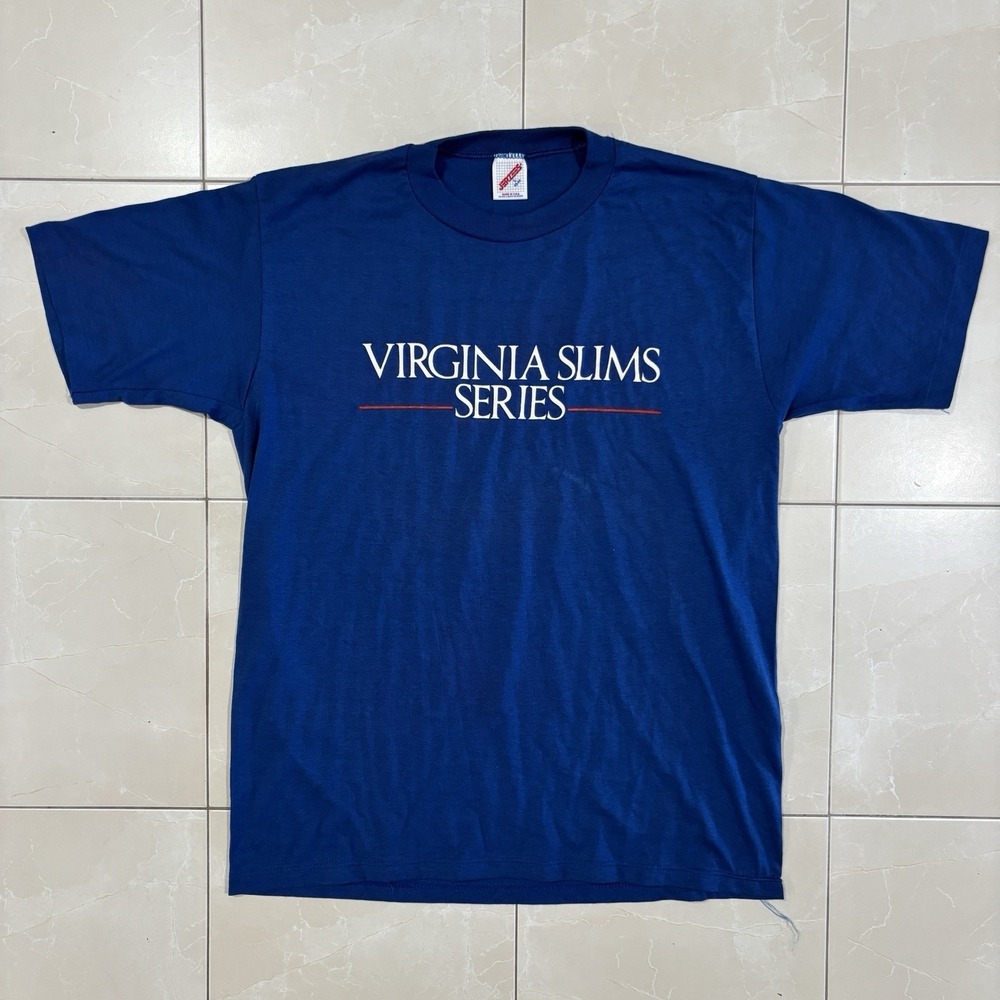 Vintage 80s Virginia Slims Cigarette T Shirt Men's L Thin Blue Single Stitch